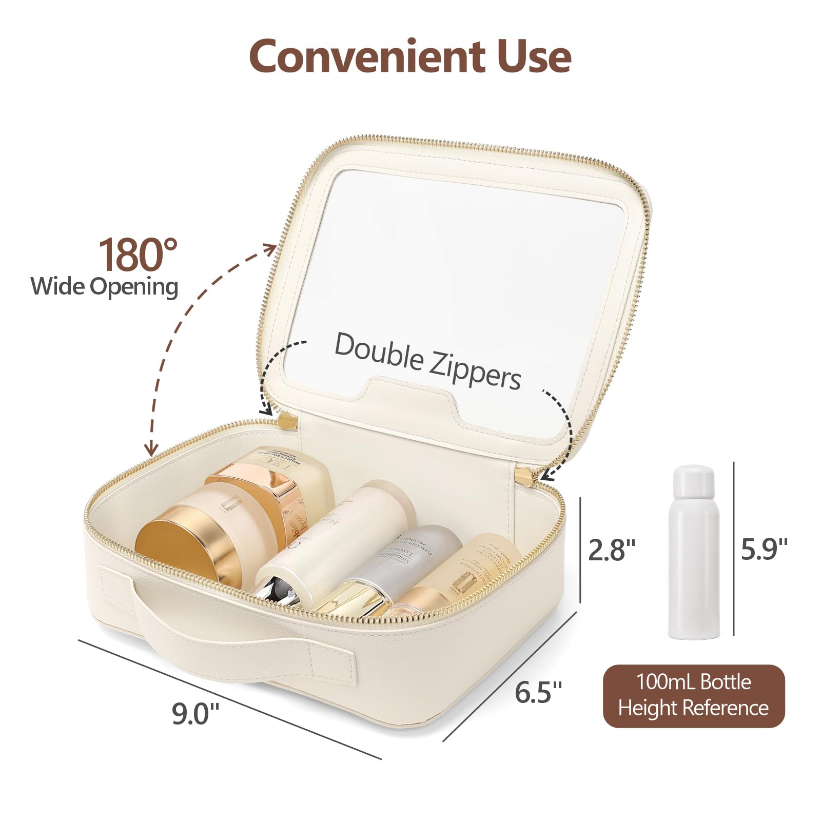 PACKISM Clear Makeup Bag - PU Leather Clear Travel Bags for Toiletries
