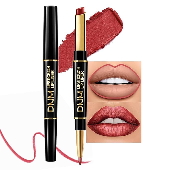 HHLTOH 2-in-1 Mauve Red Lip Liner & Lipstick Set Kit for Women, Matte Lips Kit with Lip Liner Lip Stains Long Lasting Waterproof 24 Hour Lipstick and Lip Liners Combo Lipliners Pencil Set 08