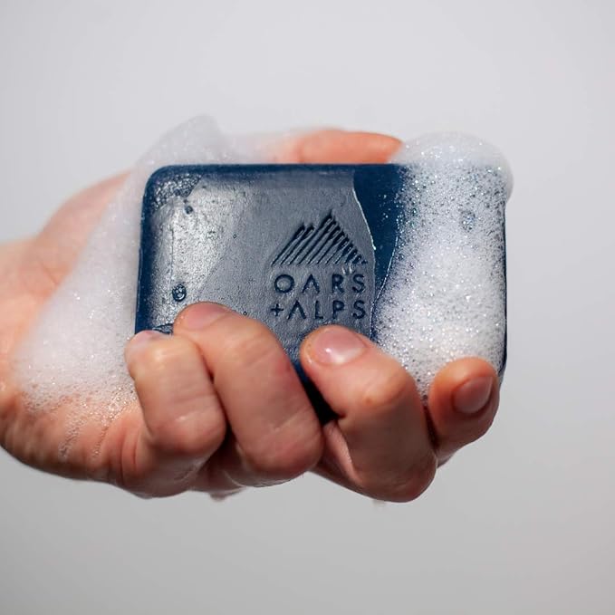 Oars + Alps Exfoliating & Moisturizing Bar Soap for Men, Deep Cleaning Soap, Clean Ingredients, All Skin Types, Blue Charcoal, 6pk