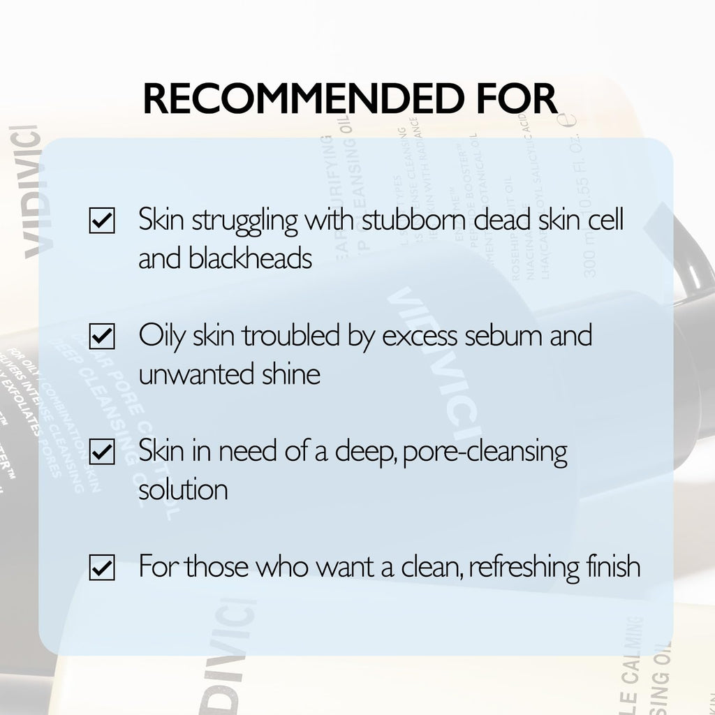 VIDIVICI Clear Pore Control Cleansing Oil 10.14 fl.oz | Makeup remover with blackhead care, Korean facial cleanser for oily skin, Sebum control with Bamboo Charcoal Powder, Korean skin care