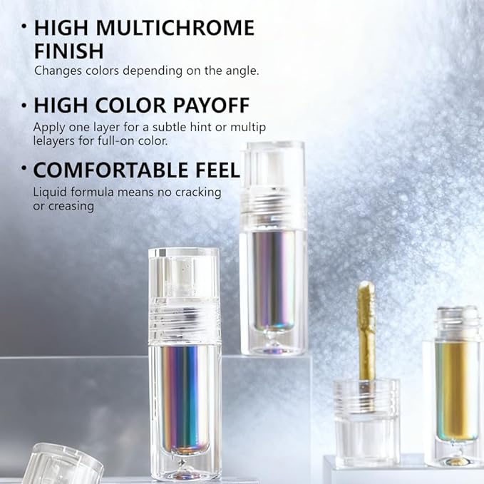 evpct Mermaid Purple Gold Duochrome Chameleon Liquid Eyeshadow, Multichrome Metallic Glitter Liquid Eye Shadow Makeup for Women, Waterproof Color Shifting High Pigment Holographic Iridescent Eyeshadow