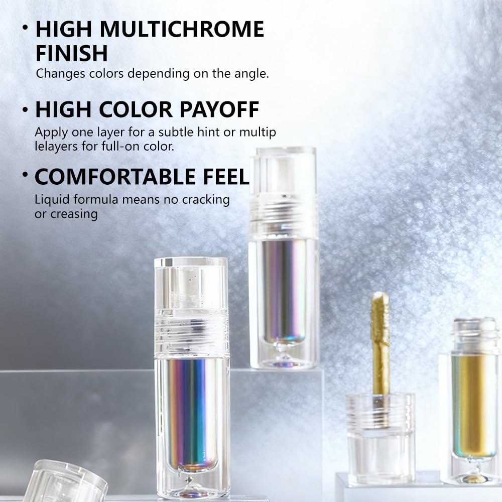evpct 2Pcs Mermaid Purple Gold Red Duochrome Chameleon Liquid Eyeshadow, Multichrome Metallic Glitter Liquid Eye Shadow Makeup for Women, Waterproof Color Shifting High Pigment Iridescent Eyeshadow