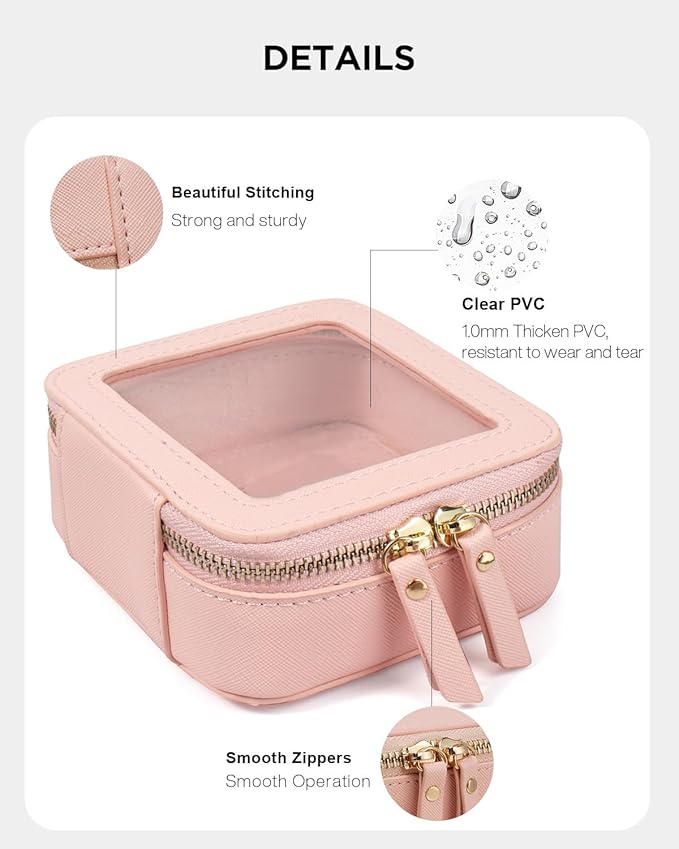 FFpaw Clear Makeup Bag, Small Pink Makeup Bag TSA Approved Toiletry Bag Cosmetic Travel Bag Cute Makeup Bag Organizer Mini Makeup Case Pouch Car Essentials for Women Men (Mini Pink)