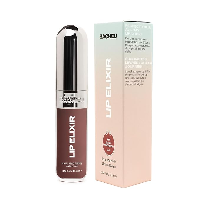 Sacheu Lip Elixir Hydrating Lip Gloss, High-Shine, Chai Macaron