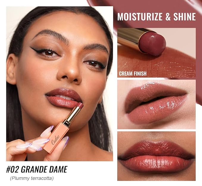 Oulac Moisturizing Lipstick for Women, Red Lipsticks Hydrating, Glass Shine Tinted Lip Balm, Hydrated Juicy and Moisture Lip Color for Dry, Cracked and Chapped Lips, Vegan Lipstick G02