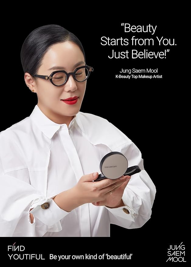 JUNG SAEM MOOL Essential Skin Nuder Cushion | Natural Finish, Buildable Coverage Cushion Foundation by Korean Makeup Artist (Refill Included, 0.98 Fl Oz, SPF 50), 19 N-Light