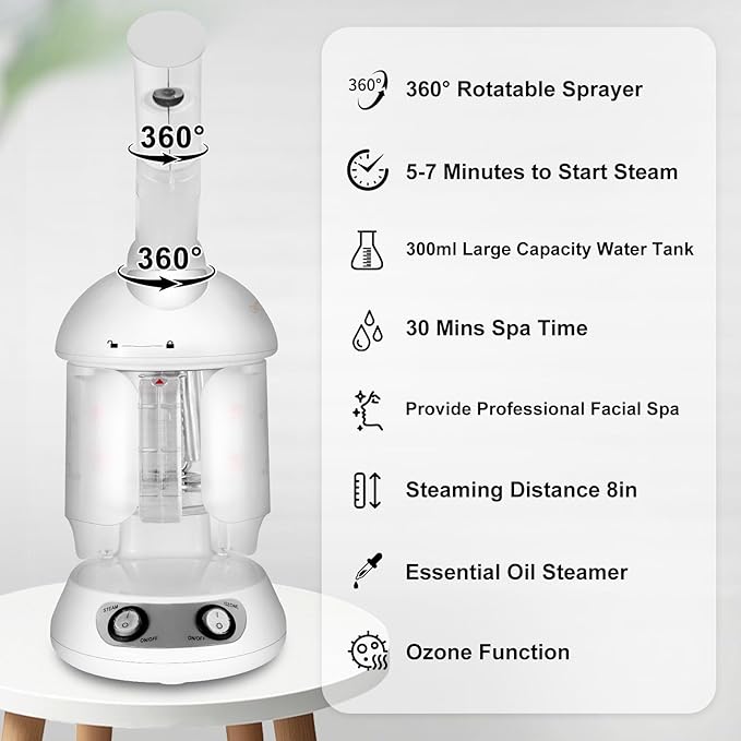DKURQG Nano Ionic Facial Steamer with Removable Water Cup (White)