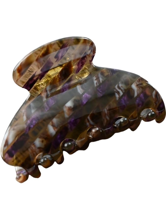 Prettyou Handmade Celluloid Acetate French Design Barrettes Tortoise Shell Claws Hair Claw Luxury Fashion Accessories Hair Clip for Women (brown purple)
