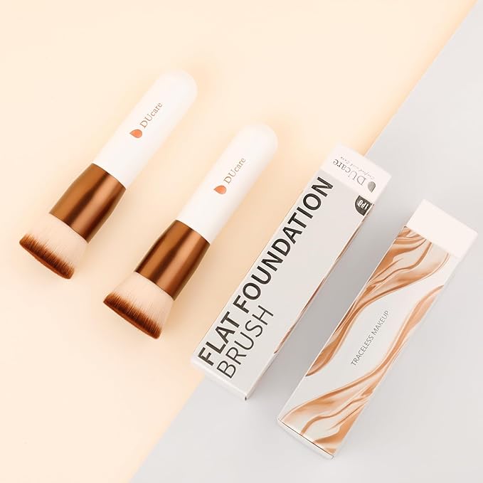 DUcare Foundation Brush 2pcs Flat Top Kabuki Brush Self Tanner Professional Face Brush Liquid Blending Mineral Powder Buffing Stippling Makeup Tools