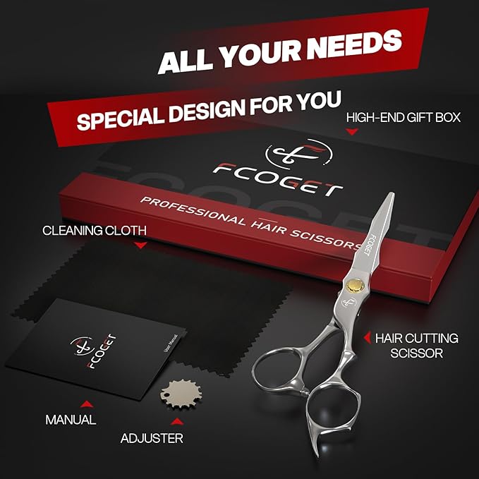 Fcoget Professional Hair Cutting Scissors, High-End Japanese 440C Stainless Steel Hair Cutting Shears with Sharp Edge Blades, 6.8 inch Hair Scissors, Right Hand Scissors for Salon, Home, Pet