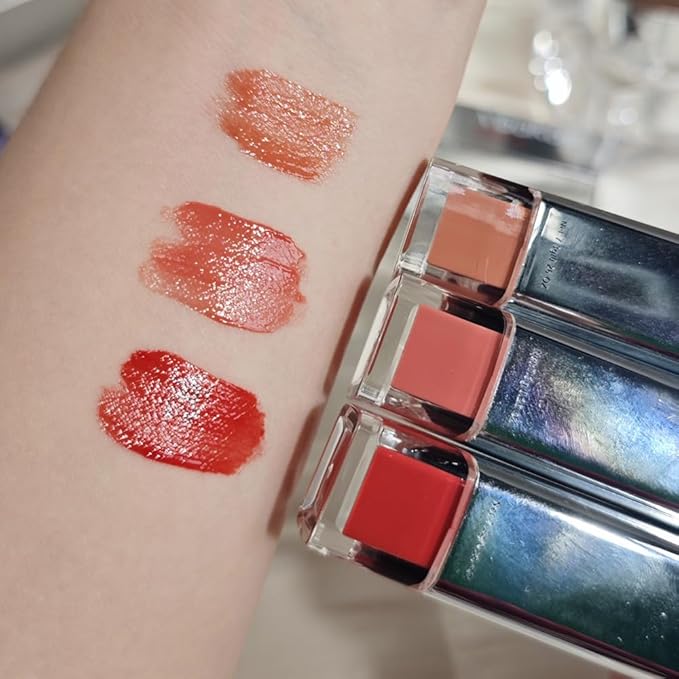 VaaKav Glossy Lip Stain – Hydrating Tinted Lip Oil Stain with High-Shine Gloss Finish, Non-Sticky Moisturizing Lip Tint, Long-Lasting Stain for Soft & Plump Lips(02 PEACH BANG)