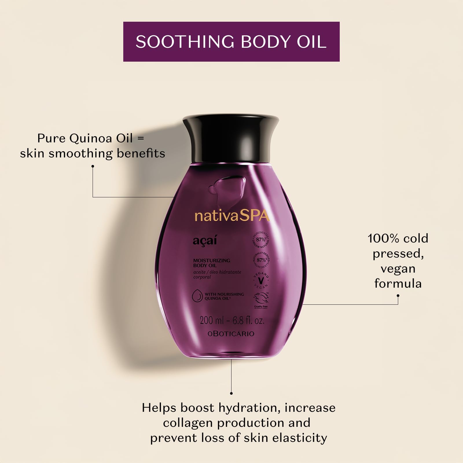 Nativa SPA by O Boticário, Açaí Body Oil, Scented Moisturizer, 6.8 Ounce