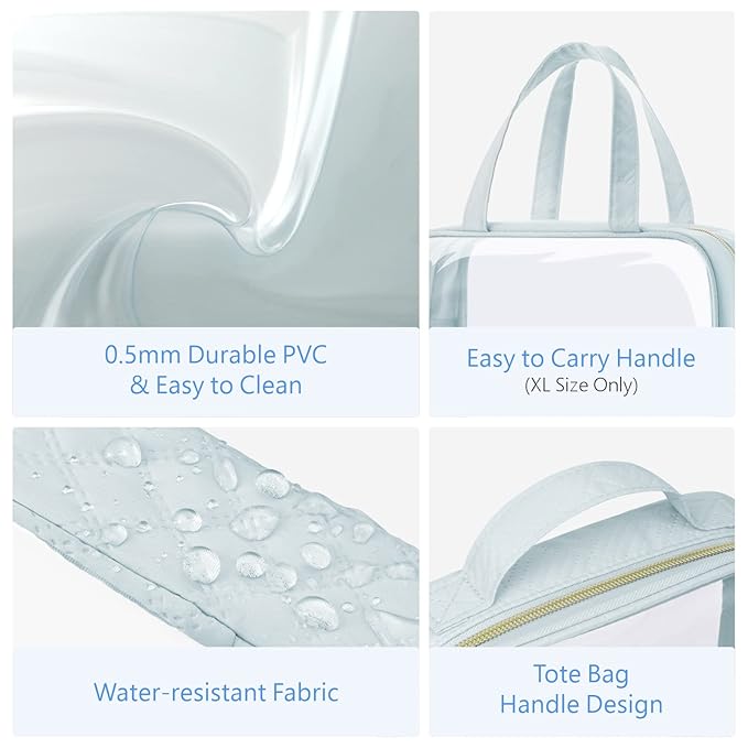 PACKISM Clear Makeup Bag Travel - TSA Approved Toiletry Bag, 3 Grayish Blue