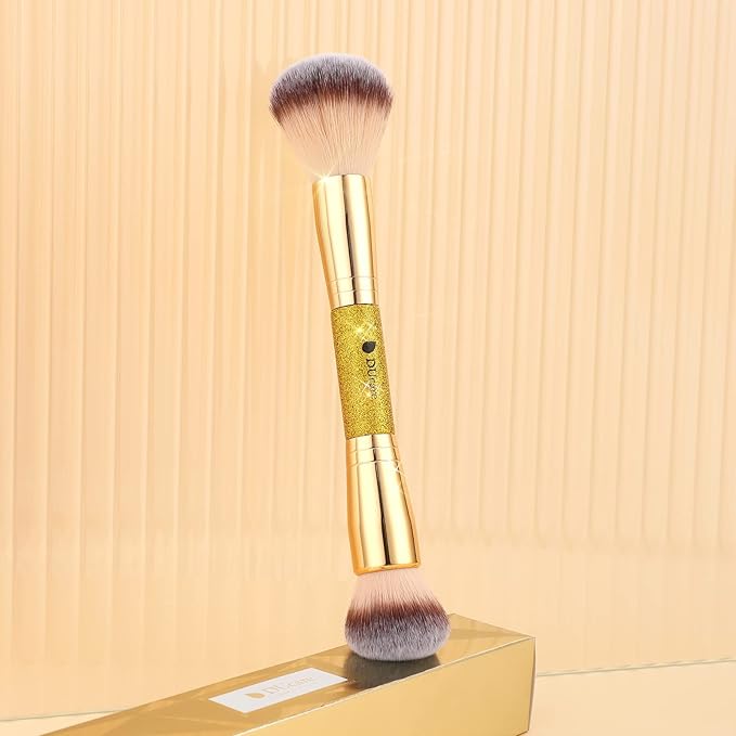 DUcare Dual End Powder Kabuki Makeup Brush Gold Glitter Vegan Synthetic for Liquid Cream Setting Powder