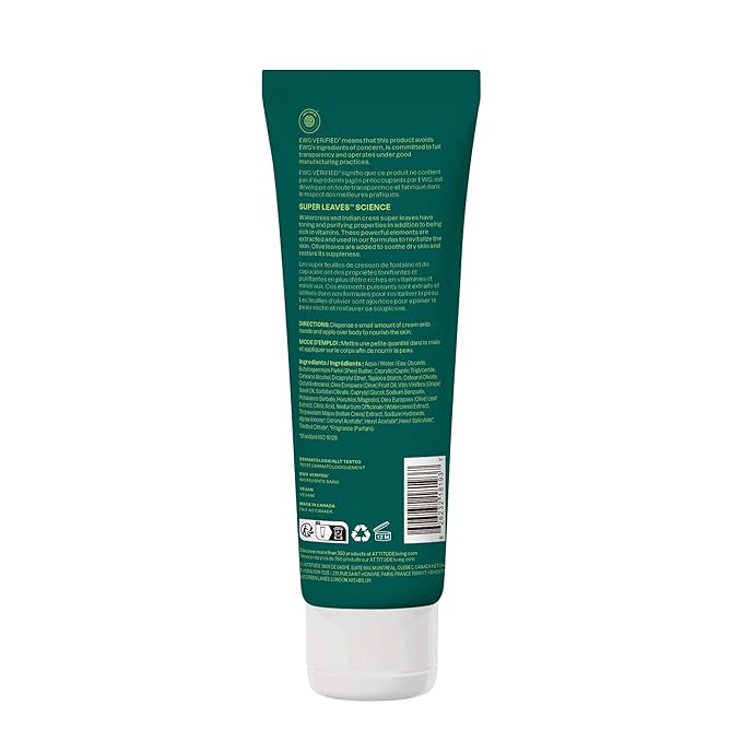 ATTITUDE Body Cream, EWG Verified Moisturizer, Vegan Moisturizing Products For Dry Skin, Dermatologically Tested, Pear & Amber Scent, 8 Fl Oz