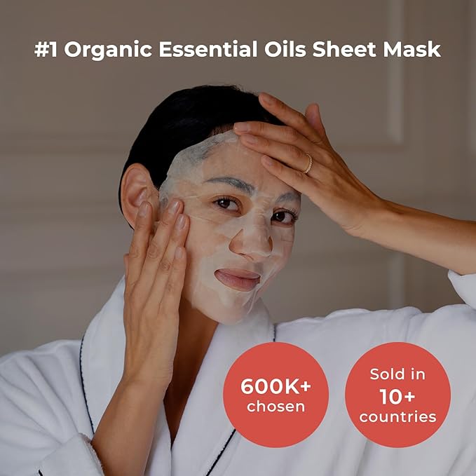 INNA ORGANIC Sheet Mask - Brightening & Radiance, EWG & COSMOS Certified (Pack of 5) | Neroli Essential Oils Infused Skin Care | Luxury Clean Beauty