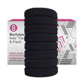 Burlybands Elastic Hair Ties No Damage for Thick Heavy Hair, Black 8 Pack