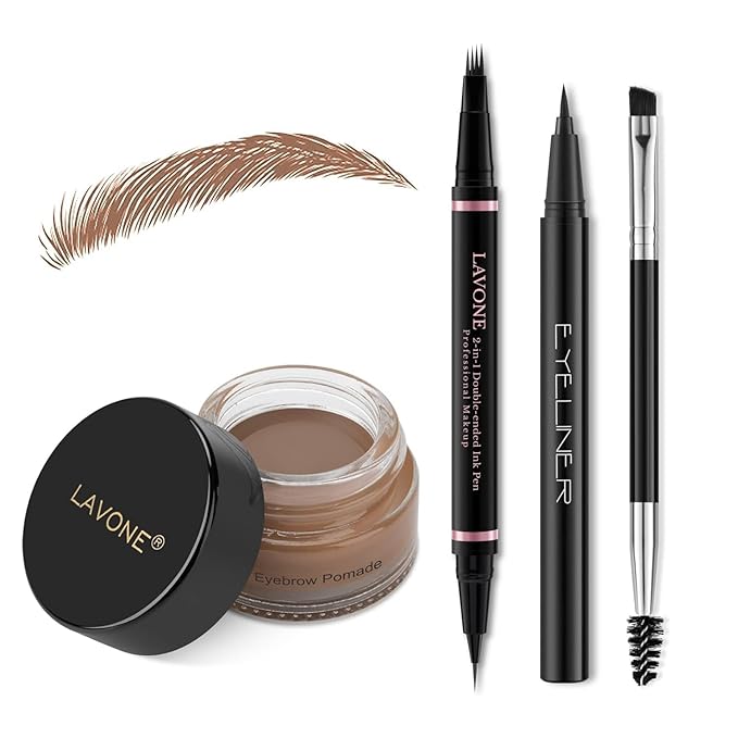 LAVONE Eyebrow Pen Kit, Waterproof Brow Pencil, Pomade, Eyeliner, Auburn