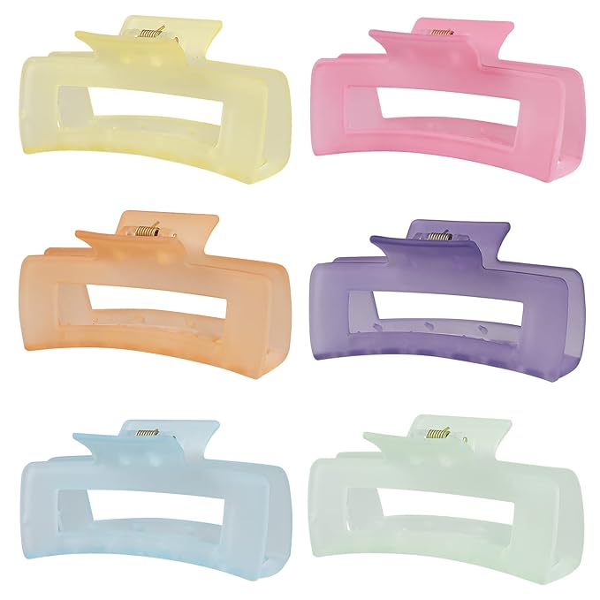 Sisiaipu 4 Inch Big Hair Claw Clips 6 Pcs Large Claw for Thick Hair Square Hair Clips for Women Rectangle Hair Clips Nonslip Acrylic Banana Jaw Clips Hair Accessories for Girls (Ice Cream)