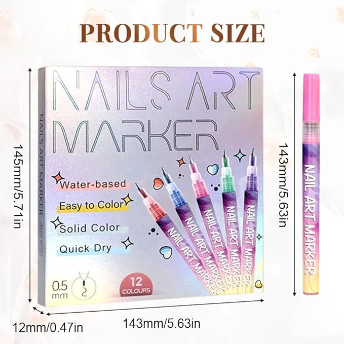Drkicsy 12 Colors Nail Art Pens Set, DIY Nail Art Markers for Kids and Adults, 0.5mm Fine Tip Nail Polish Pens for Graffiti Dotting Drawing Painting Point Liner (2 Sets)