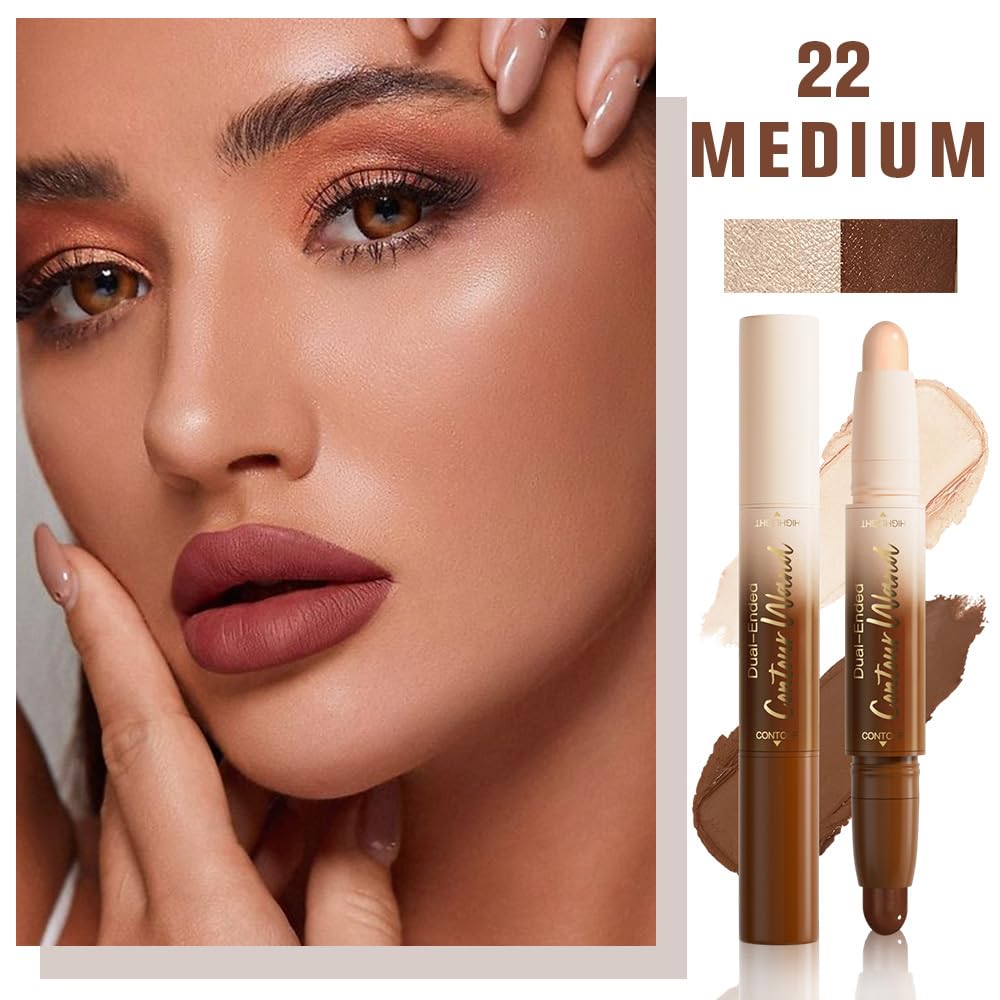 evpct Nude & Light Beige Cream Foundation Stick Face Body Makeup Dual Ended, no Transfer Waterproof 2 in 1 Cream Concealer Stick Contouring Makeup, Nose Contour Bronzer Sticks Face Highlighter Make up