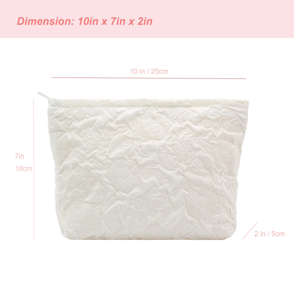 PAZIMIIK Makeup Bags for Purse Zipper Cosmetic Pouch Large Travel Canvas Make Up Organizer Tool Pouch for Women and Girls,Flower Ivory