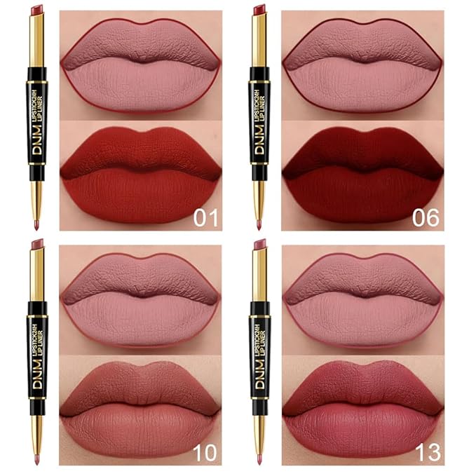 BINGBRUSH 6Pcs Matte Lipstick Set for Women, Double Ended Lipstick with Lip Liner, Mauve Ruby Deep Red Nude Lip Color Kit, Waterproof Long Lasting Non Transfer Velvet Finish Lip Makeup Gift Set