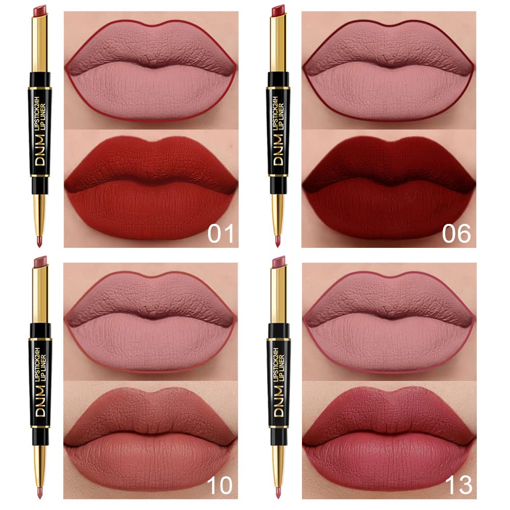 BINGBRUSH 6Pcs Matte Lipstick Set for Women, Double Ended Lipstick with Lip Liner, Mauve Ruby Deep Red Nude Lip Color Kit, Waterproof Long Lasting Non Transfer Velvet Finish Lip Makeup Gift Set