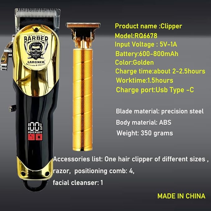 Largner Hair Clippers for Men Professional, Cordless Beard Trimmer & Electric Razor Shavers for Men, Rechargeable 3 Piece Barber Hair Cutting Kit LED Display Men's Grooming Kit
