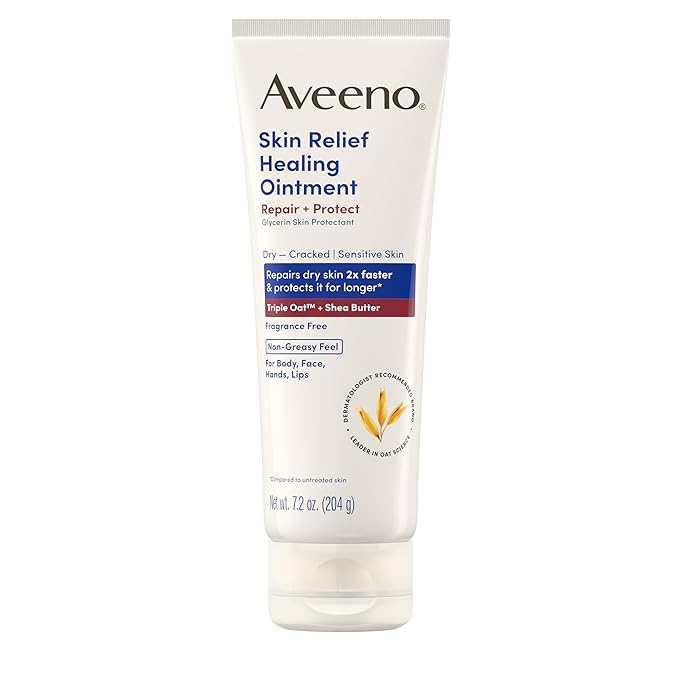 Aveeno Skin Relief Healing Ointment, for Extra Dry, Cracked & Sensitive Skin, 72-Hour Protectant with Triple Oat, Shea Butter & Glycerin, Fragrance-Free for Body, Face, Hands, Lips 7.2 oz