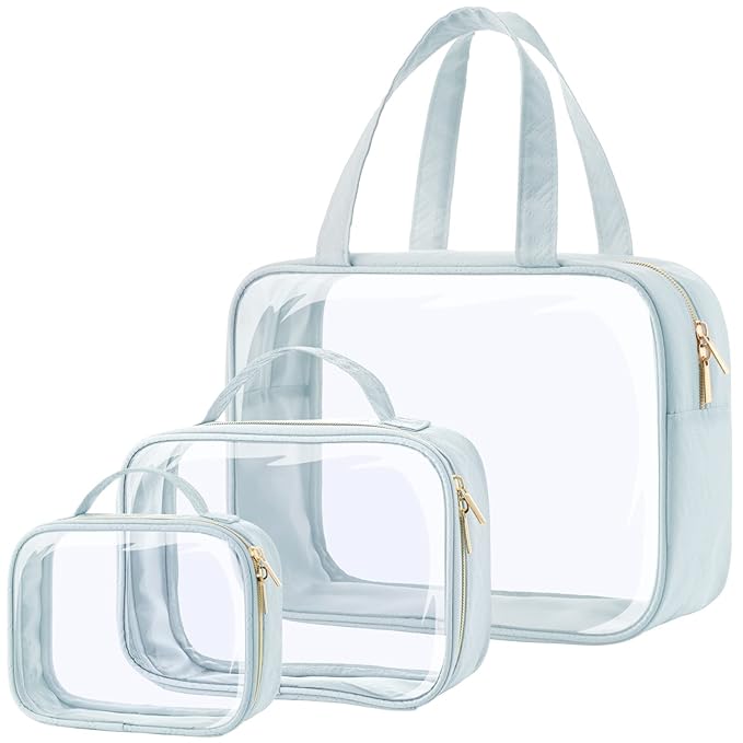 PACKISM Clear Makeup Bag Travel - TSA Approved Toiletry Bag, 3 Grayish Blue