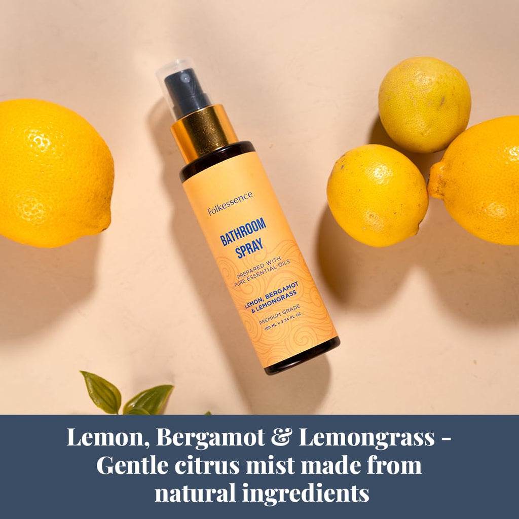 Folkulture Citrus & Bergamot Bathroom Spray - 3.34 fl oz | Odor Eliminator Bathroom Scents For Travel & Home, Guest Room Essentials | Before You Go Toilet, Poop & Shower Spray for Fresh Scents