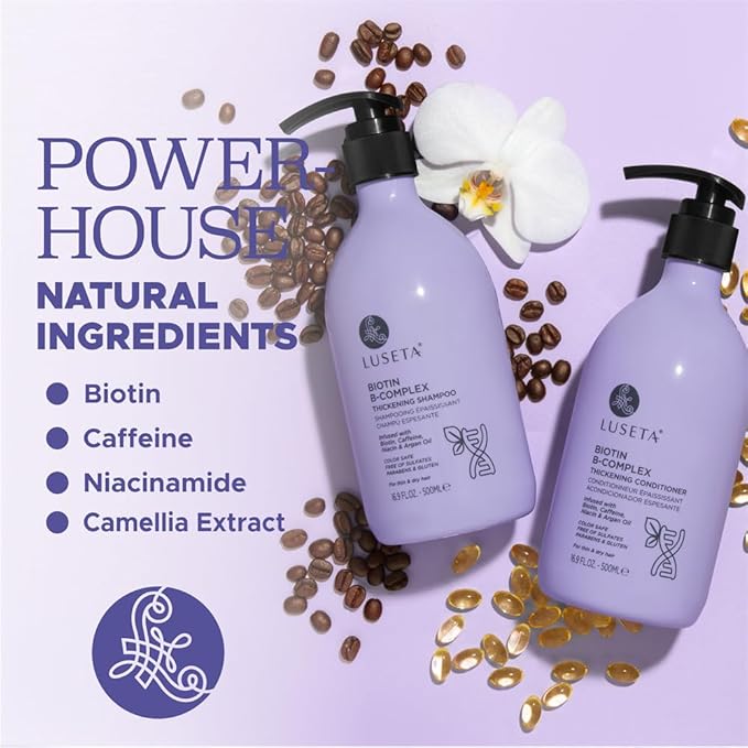 LUSETA Thickening & Hair Strengthening Care- Biotin B-Complex Shampoo and Conditioner Set for Thinning Hair. Routine Volumizing Formula with Niacin, Caffeine & Argan Oil, for Women and Men, 2 x 16.9oz