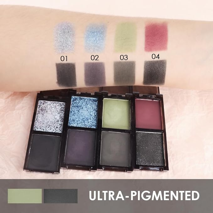 CAKAILA Green Black Two Color Matte Shimmer Glitter Eyeshadow,Bright Eye Shadow Powder,Professional Long-Lasting Waterproof Makeup Palette,Easy-To-Apply and Compact for Travel