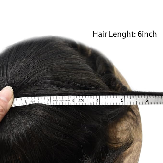 FACE MIRACLE Toupee for Men French Lace Hairpiece Human Hair Replacement System Skin PU Mens Toupee V-Looped Front Hair Piece 6"X8" #1B Off Black-120% medium light to medium density