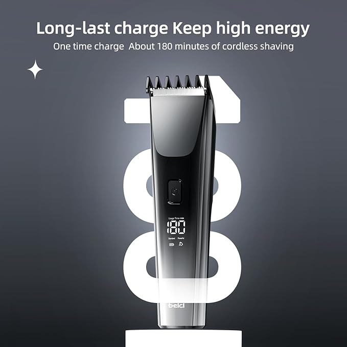 beici Hair Clippers for Men and Kids Adjustable Length Trimmer Haircut Professional Haircuts Tool Grooming 6 Kit LED Screen Display Fast Charge for Family Black