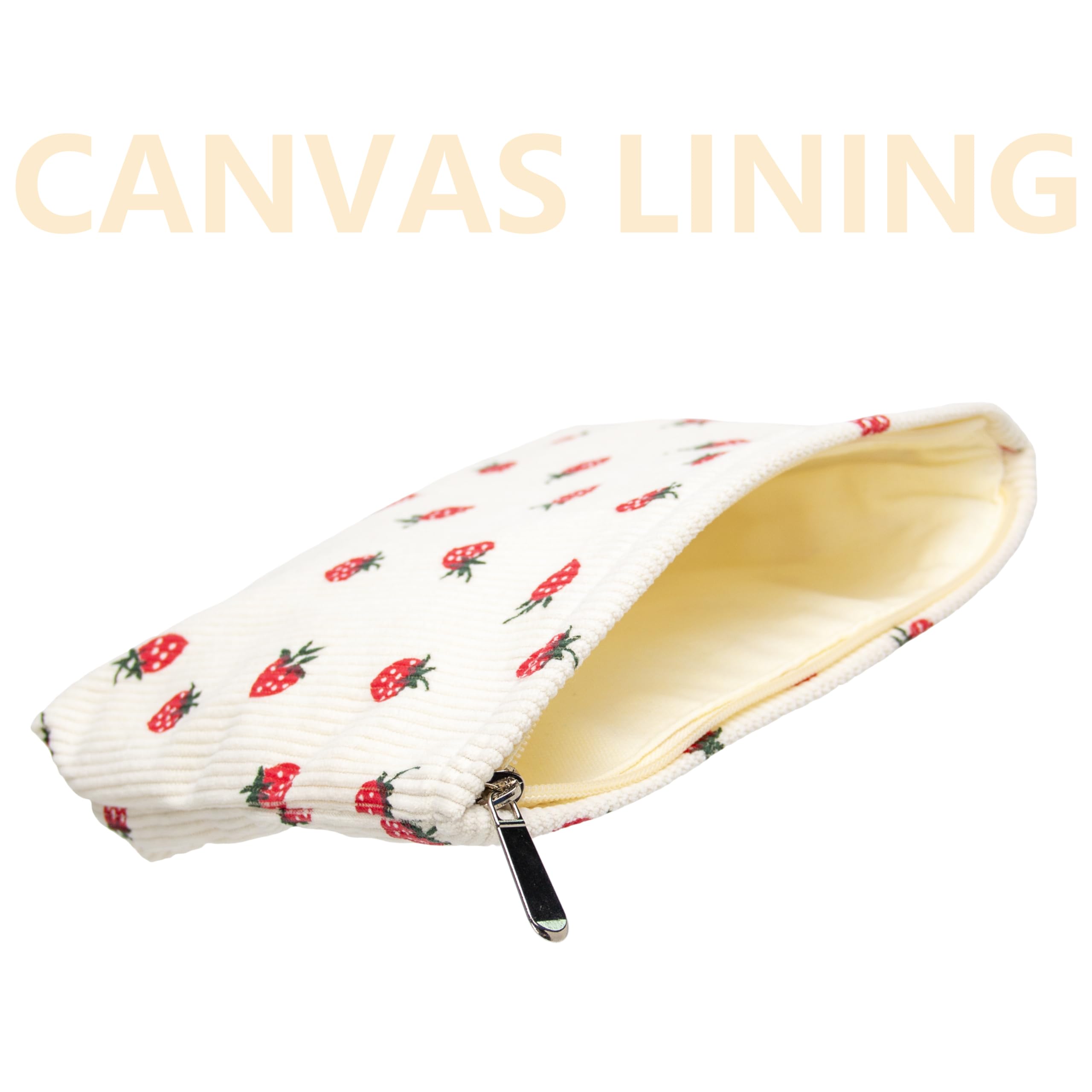Flat Makeup Bag for Women,Zipper Cosmetic Pouch for Purse,Strawberry Beige