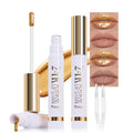 JUAAZIN 2Pcs 2025 New 24K Gold Liquid Lip Gloss Peel Off Lip Stain Tattoo with Tweezer, Lips Stain Peel Off Masque, Long Lasting Waterproof Lip Tint Stain, Transfer-proof for All Skin Types 01#+02#