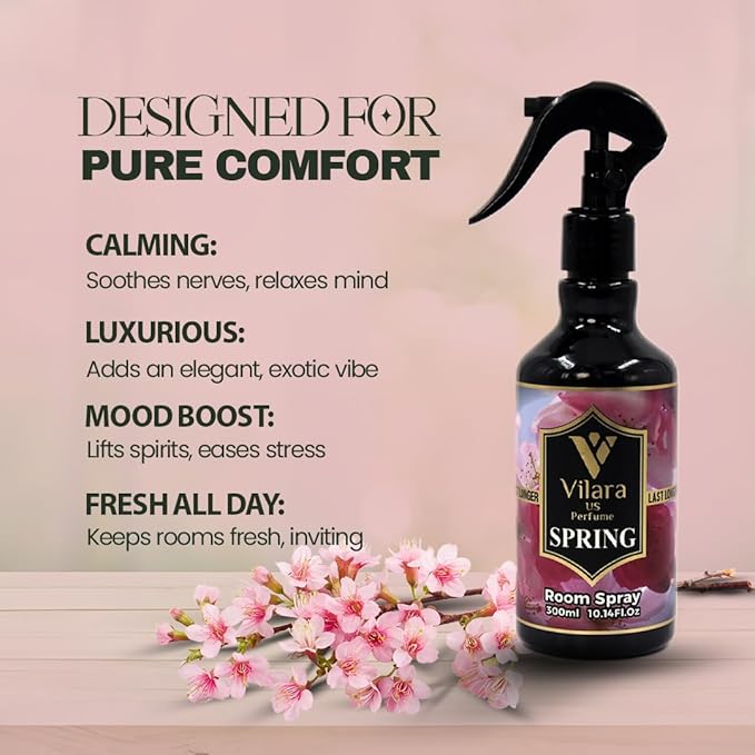 Vilara US Perfume Room Spray Freshener - Long-Lasting Luxury Scents - Room and Linen Spray for Bedding, Sheets, Fabric, Furniture for Aromatherapy - 10.14 fl oz (Spring)