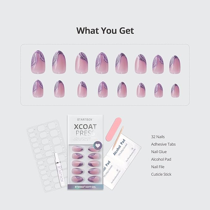BTArtbox Press On Nails, Mermaid Tail, Short Almond, French Tip, 32Ct