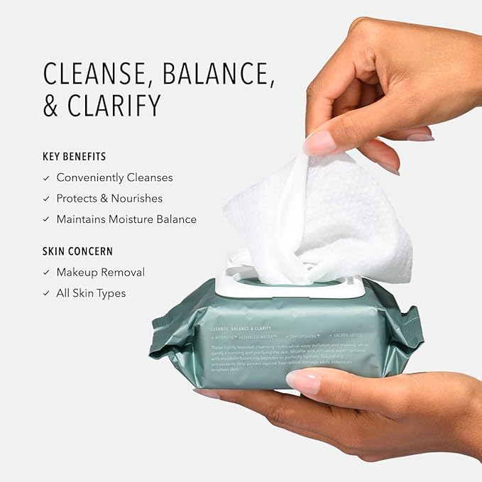 HydroPeptide HydroActive Cleanser, Micellar Facial Cloths, Cleanses Makeup, Dirt, and Excess Oil and Hydrates, 5 Pack (150 total cloths)