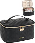 Prite Makeup Bag Travel Cosmetic Case, Women Toiletry bag, Checkered Black