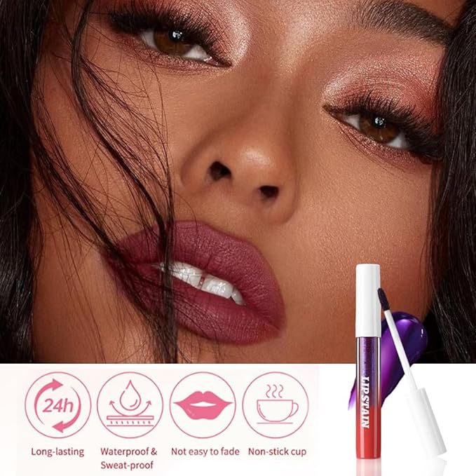IATMOMOD Matte Liquid Lip Stain Peel Off Lip liner Tattoo with Tweezer, Maroon Red Liquid Lipstick Lipstain Long Lasting Waterproof for Women, Highly Pigmented Not Faded Smudge-proof Easy to Apply, 01