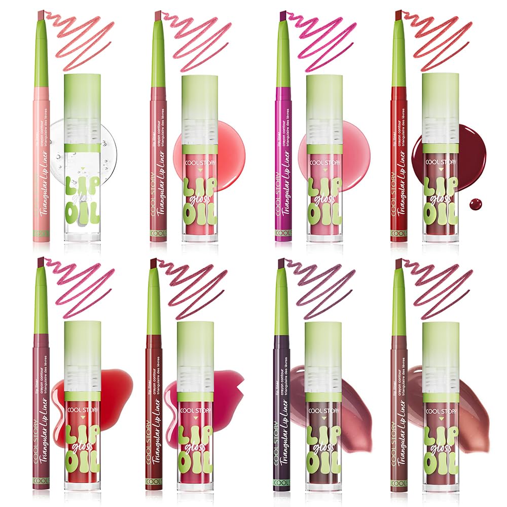 KIMIEYE Nourishing Lip Gloss with Matte Finish Lip Liner Combo Set, Clear Nude Pink Brown Long Lasting Hydrating Lip Glow Oil, High Pigmented Lightweight Lipstick Makeup for Women, #4 BROWN