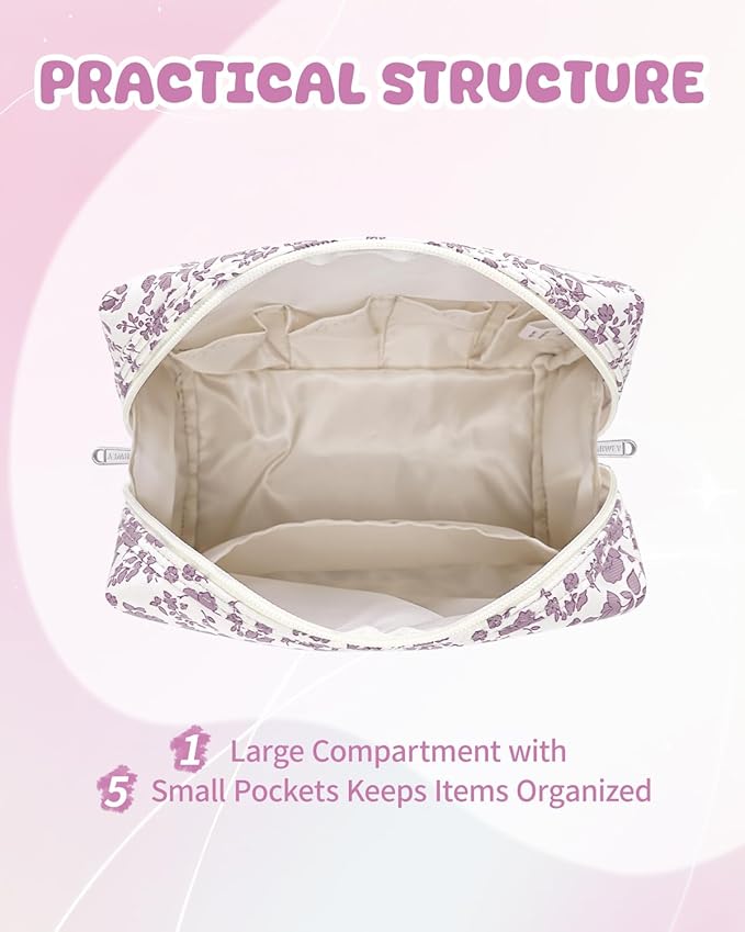 Narwey Birthday Gifts for Teen Girls Kids Women Personalized Initial Floral Makeup Bag Cute Cosmetic Trendy Stuff 6 8 10 11 12 13 14 16 18 Years Old Travel Toiletry Bag (Little Dusty Pink Flower J)