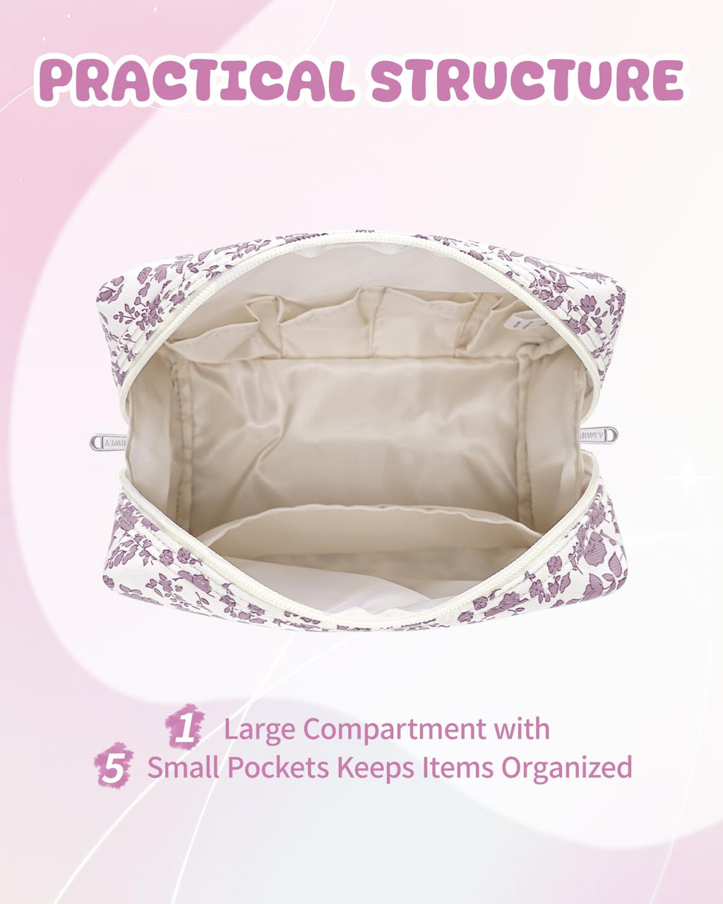 Narwey Birthday Gifts for Teen Girls Kids Women Personalized Initial Floral Makeup Bag Cute Cosmetic Trendy Stuff 6 8 10 11 12 13 14 16 18 Years Old Travel Toiletry Bag (Little Dusty Pink Flower S)