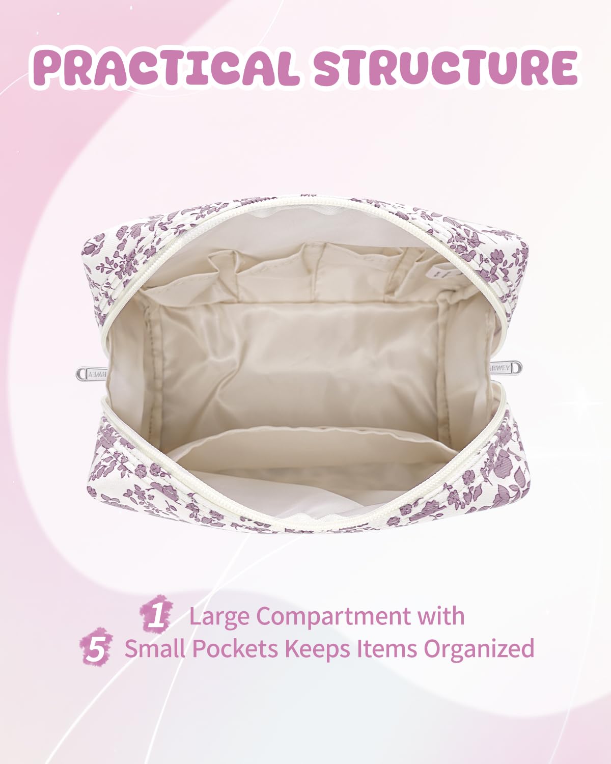 Narwey Birthday Gifts for Teen Girls Kids Women Personalized Initial Floral Makeup Bag Cute Cosmetic Trendy Stuff 6 8 10 11 12 13 14 16 18 Years Old Travel Toiletry Bag (Little Dusty Pink Flower S)