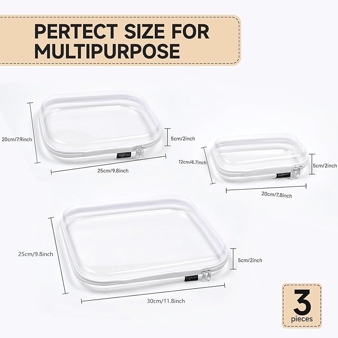 YQBRAO Clear Hard Shell Organizer Cases, Multi-Size (L, M & S), 3-Pack