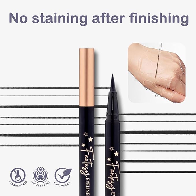 OZ LAB Beauty Fantasy Eyeliner Pen – Ultra-Fine Felt Tip, Waterproof & Smudge-Proof Liquid Eyeliner, 24H Long Wear, Jet Black, Quick-Drying, Cruelty-Free, 0.01 FL.OZ/0.4 ML