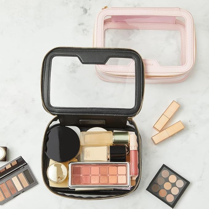 Camdeez Rownyeon Clear Makeup Case Toiletry Bag Travel Makeup Train Case Portable Cosmetic Organizer Transparent Bag Black